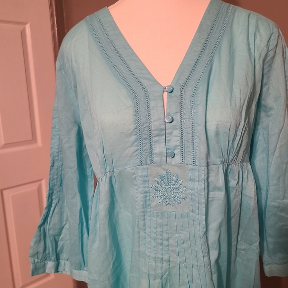 Lilly Pulitzer Turquiose Tunic Embroidered V-Neck Cotton Dress EUC Medium - Picture 2 of 12